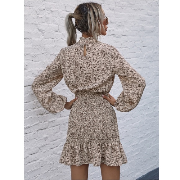 Boho Lantern Sleeve All Over Print Mini Dress - Picture 3 of 9